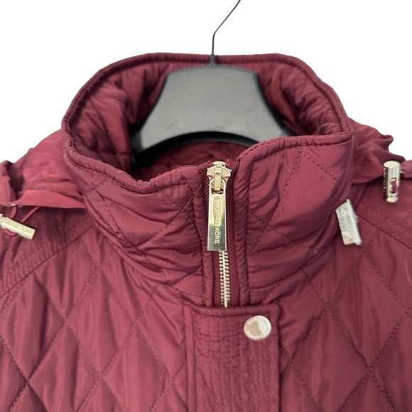 NWOT WOMENS MICHAEL KORS MAROON PUFFER COAT ZIP UP KNEE LENGTH W/ BELT & HOOD 1X - Picture 6 of 17